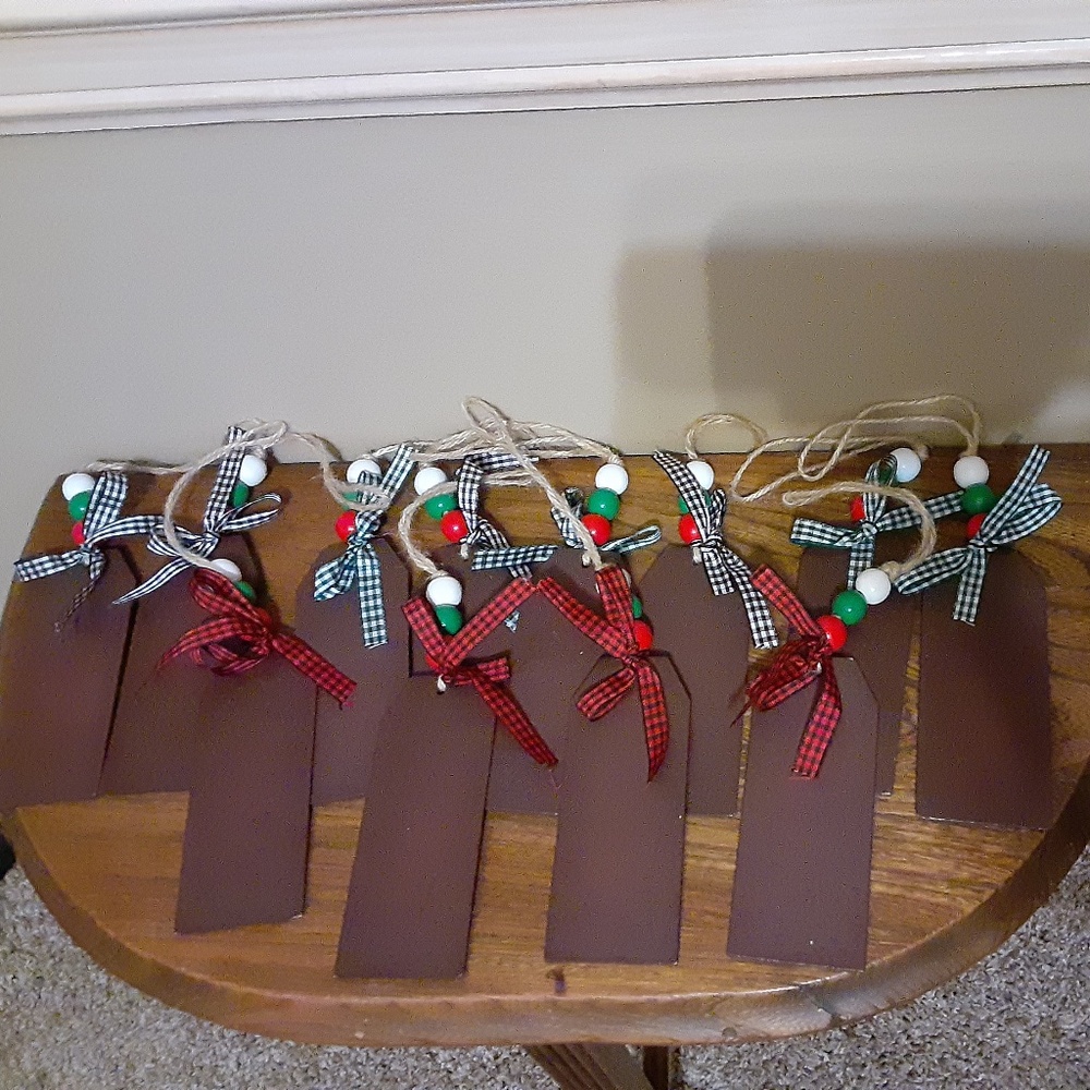 12 Wooden Christmas Stockings Name Tags/Ornaments